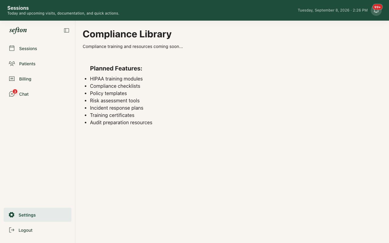 The Compliance settings page with audit logs, compliance library, and BAA cards.